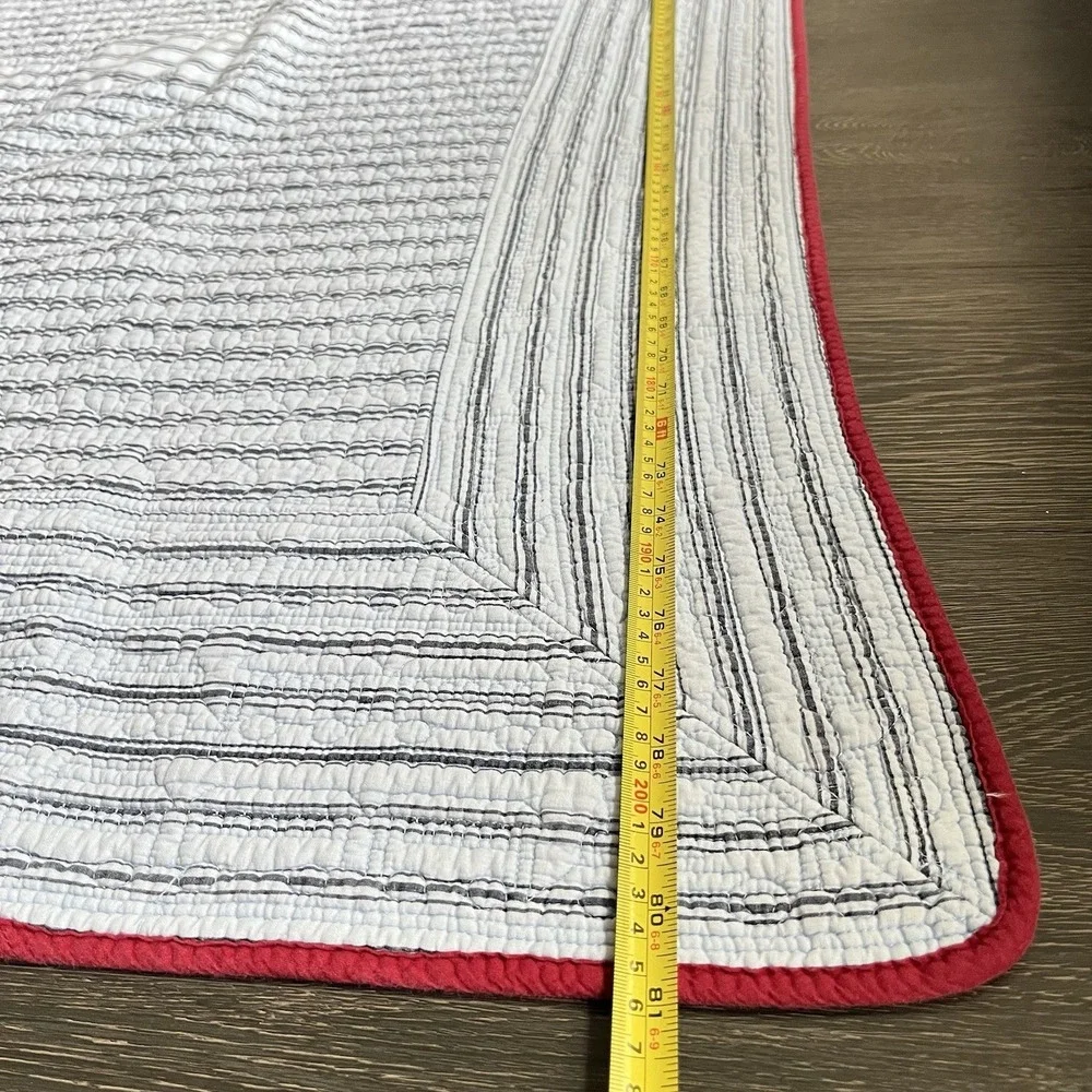 Authentic Kids Train Quilt 100% Cotton Blue Red Detailed Appliqué Bedding Twin